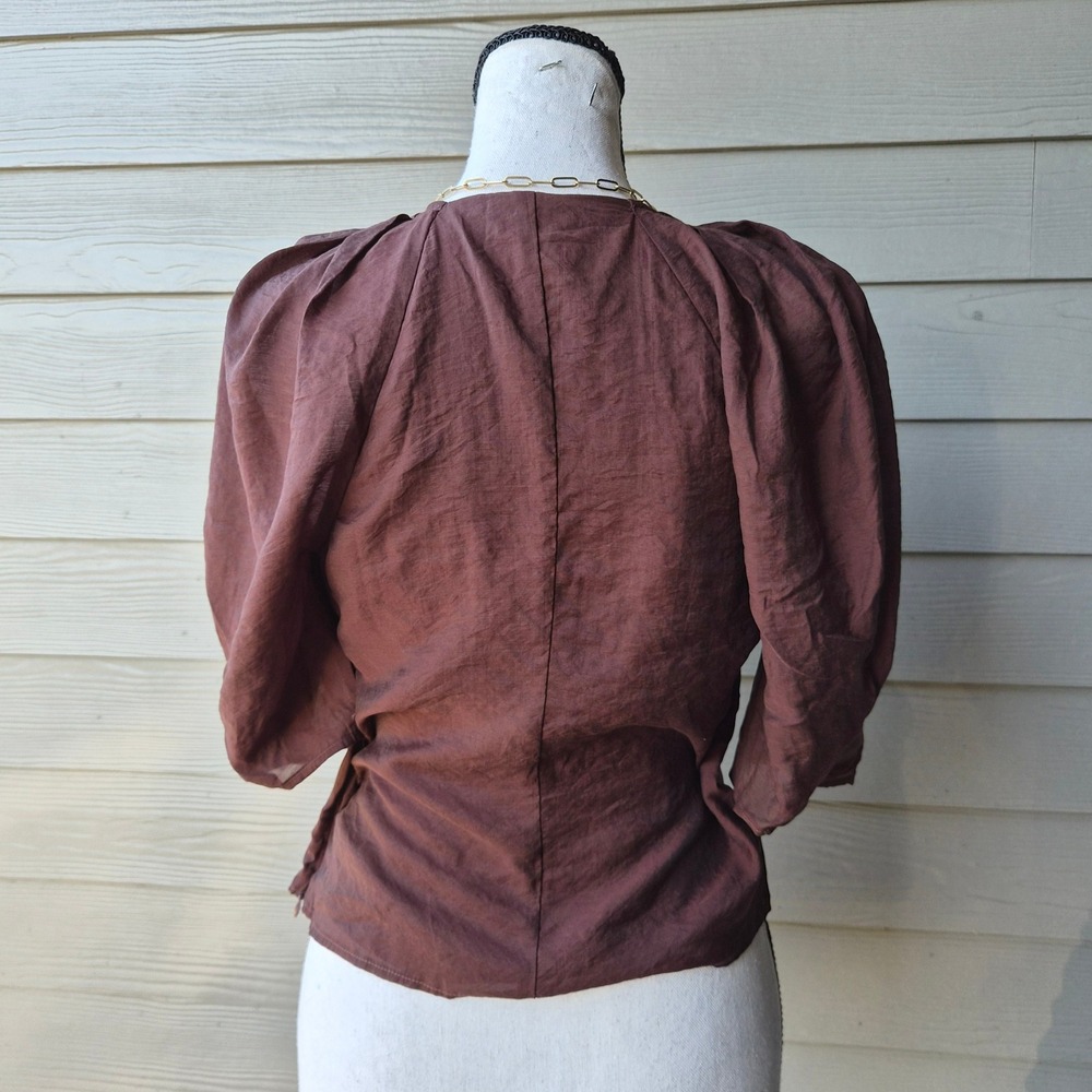 Express Puff Sleeve Top Womens XS Brown Coquette Cottage Romantic Dark Academia - Picture 2 of 7
